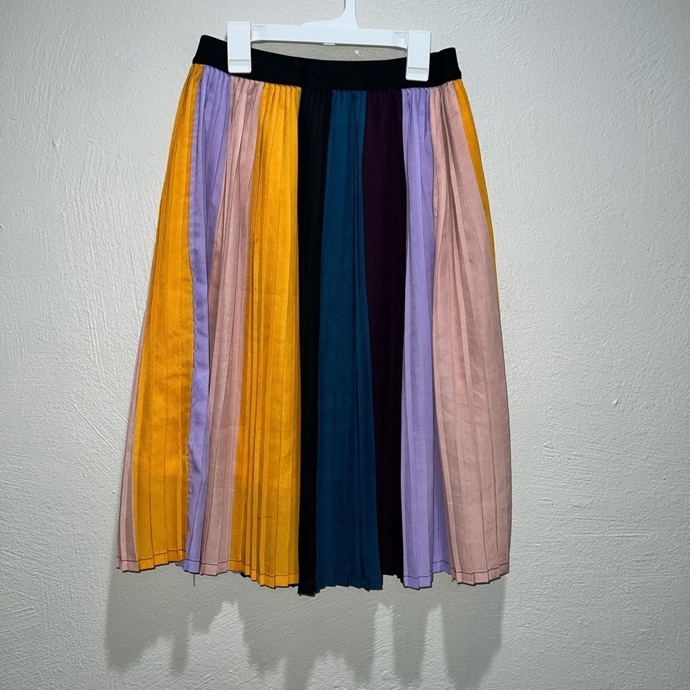 A new day Colorful Colorblock Pleated Vertical Strip Skirt